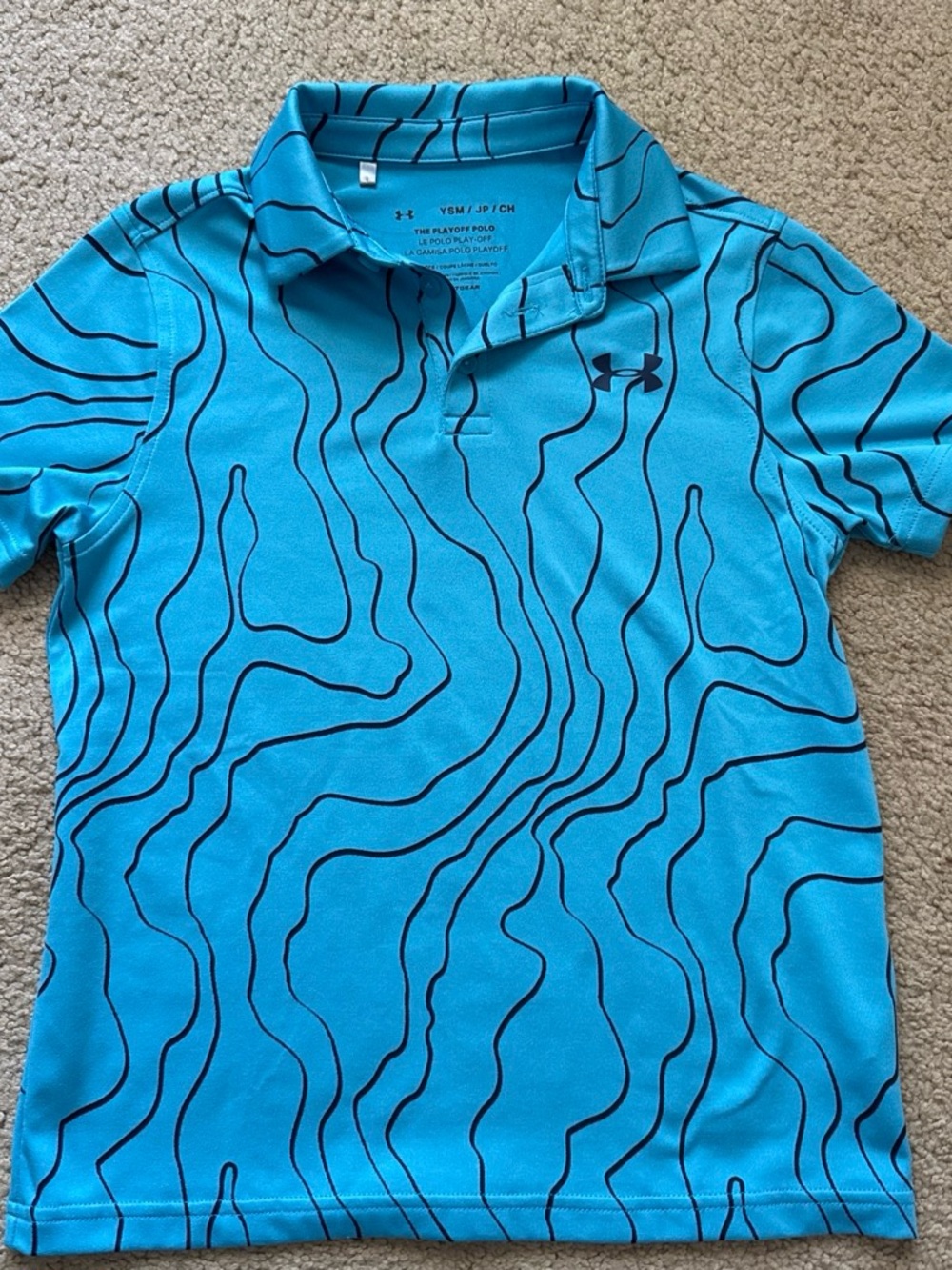 Under Armour Boys' Aqua Blue Polo with Black Wavy Graphic